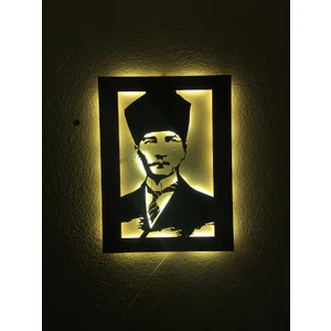 Atatürk Portre LED Işıklı Ahşap Tablo 60X45CM