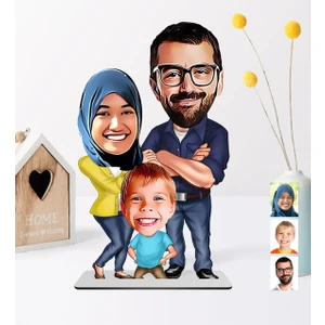 Kişiye Özel Aile Karikatürlü Ahşap Biblo - 1