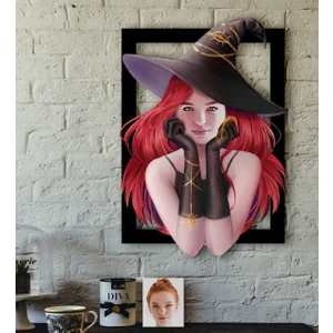 Kişiye Özel Bayan Cadı Karikatürlü 3D Ahşap Tablo-2