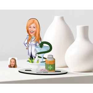 Kişiye Özel Kadın Eczacı Karikatürlü Ahşap Biblo Model-2