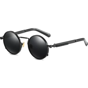 Steampunk Yuvarlak Çerçeve Erkek Güneş Gözlüğü UV400 Gözlük Rock