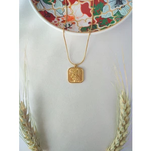 Kadın Gold Paslanmaz Çelik Otantik Vintage Gül Desenli Kolye