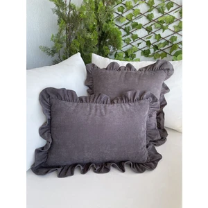 Valentia Decor Antrasit Füme  Fırfırlı Kırlent Kılıfı 2'li