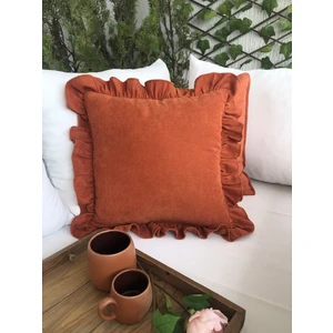 Valentia Decor Kiremit Rengi Fırfırlı Kare Kırlent Kılıfı