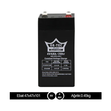 Or-Tec Bakımsız Kuru Akü 4V 4AH 0.45 kg Işık ve Terazi Sistemleri için Standart