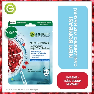 Garnier Nem Bombası Canlandırıcı Kağıt Yüz