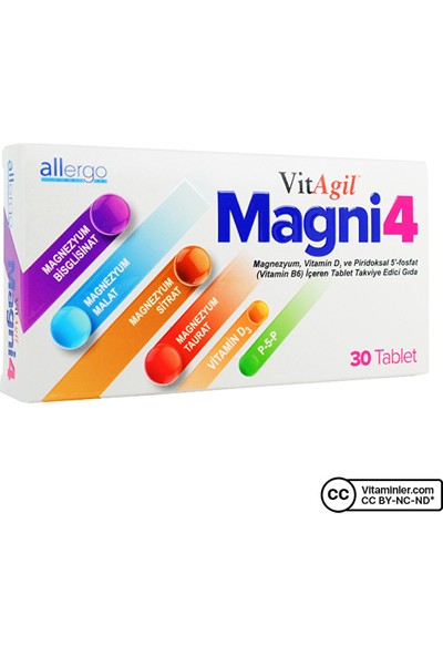 Allergo Vitagil Magni4 Magnezyum Vitamin D3 P5P 30 Tablet