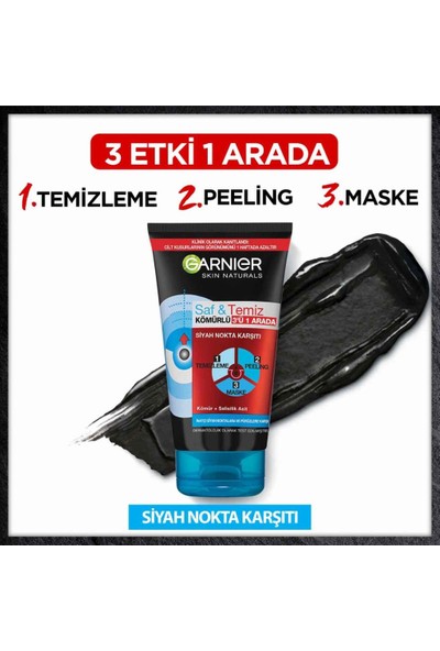 Garnier Saf & Temiz Siyah Nokta Karşıtı Kömürlü 3'ü 1 Arada