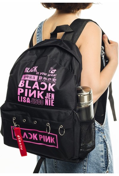 Gans Black Pink Baskılı Laptop Sırt Çantası Piersingli