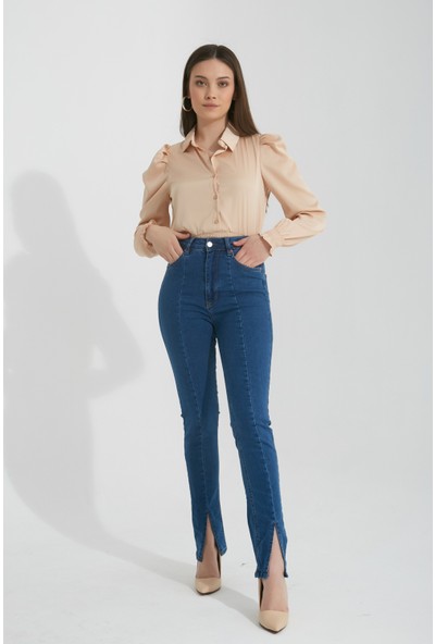 Açelya Kadın Yırtmaçlı Yüksek Bel Slim Flare Jeans