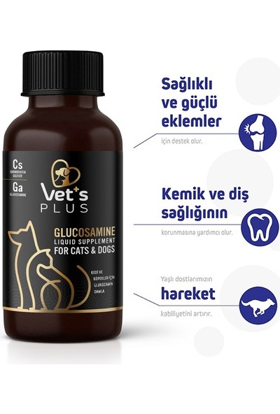 Vet's Plus Glucosamine Damla 100ml (Kedi ve Köpekler için Eklem Sağlığı Güçlendirici)