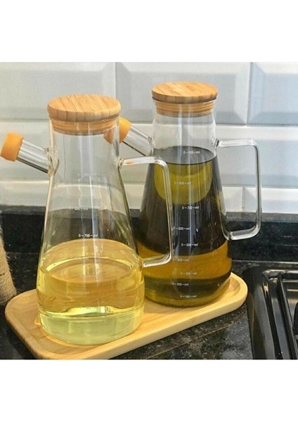Borosilikat 2 Li Bambu Standlı Yağlık Set 900 ml