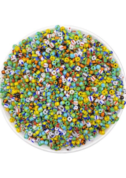 Çizgili Kum Boncuk 50GR Karışık Renkli Çizgili Model Cam Kum Boncuk Takı Boncuğu 50GR ~ 600 Adet
