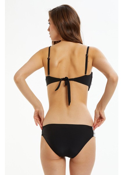 Siyah Metalik Gri Detaylı Straplez Bikini Takımı