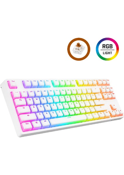 KB-R136 Ghost Beyaz Type-C Bağlantılı Rgb Puding Tuşlu Haylou Brown Switch 1000 Hz Us Gaming Oyuncu Klavye