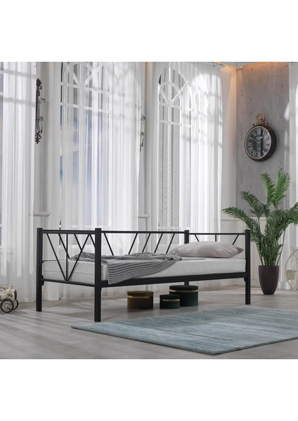 Alchera Daybed Tek Kişilik Sedir Divan Metal Karyola Siyah