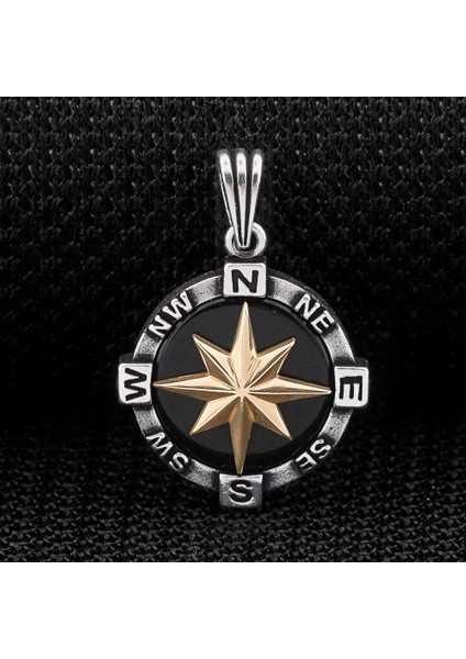 Pusula Siyah Oniks Taşlı 925 Ayar Gümüş Kolye Ucu fiyatları