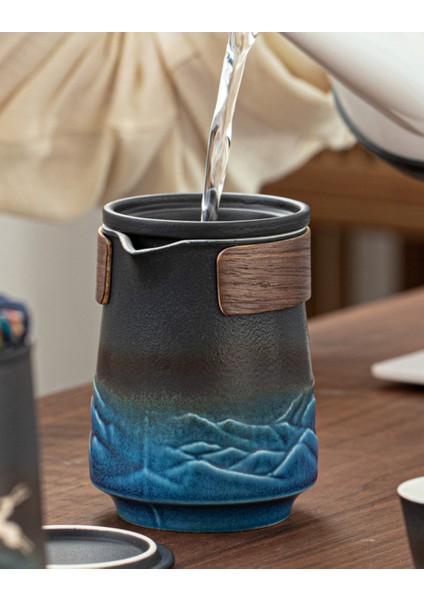 Elk Siyah Çömlekçilik Kuaı Ke Kupası Açık Seyahat Kung Fu Çay Seti Bir Pot Dört Bardak Seramik Çay Caddy Çaydanlık Hediye (Yurt Dışından)