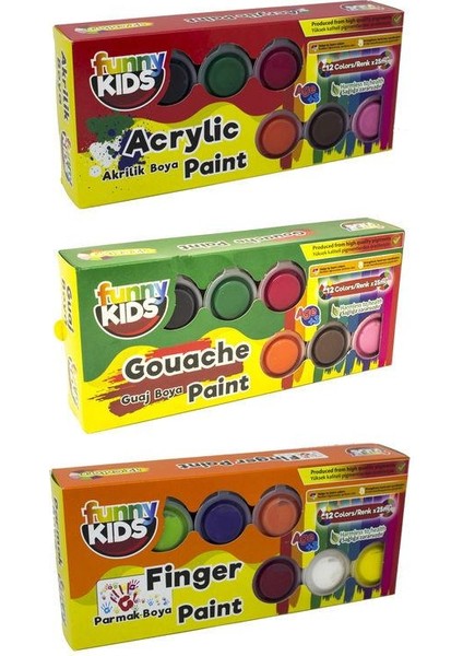 Funny Kids 36X25 Ml. Boya Seti 12 Akrilik 12 Guaj 12 Parmak