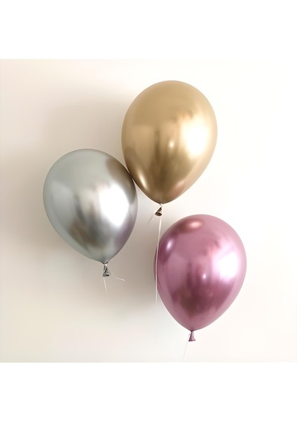 40 Adet Altın-Gümüş-Pempe Krom Balon (Aynalı Balon)