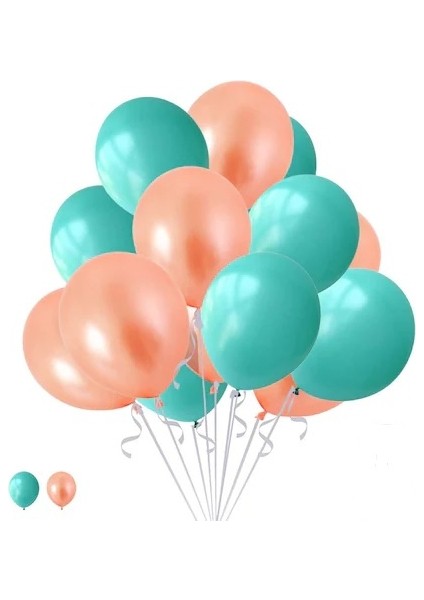 100 Adet Metalik Sedefli Su Yeşili-Rose Gold Balon+Balon Bandı+5 Metre Balon Zinciri