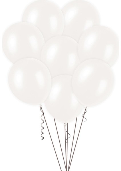 100 Adet Metalik Sedefli Beyaz Balon, Helyumla Uçan-Dogum Günü-Parti-Kaliteli Balon