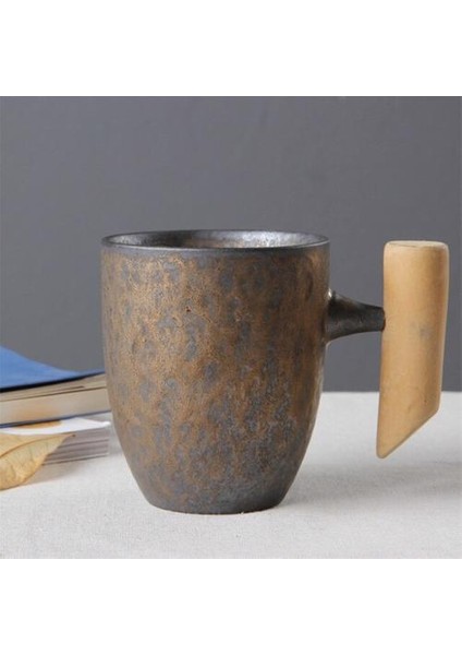 Yaratıcı Retro Ahşap Saplı Kupa Kaşıkla Ev Seramik Çay Bardağı El Yapımı Stoneware (Yurt Dışından)