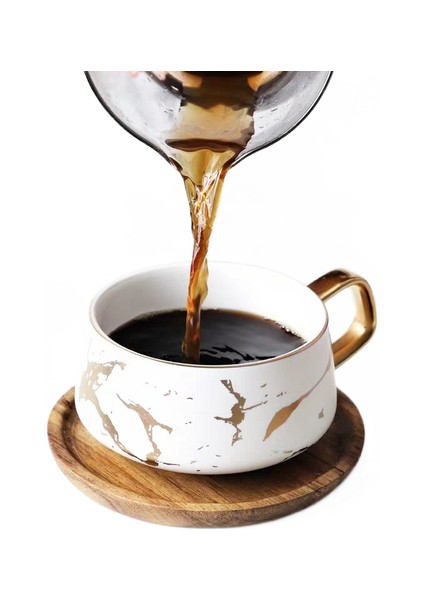 Lüks Nordic Mermer Seramik Kahve Fincanları Yoğunlaştırılmış Kahve Kupalar Cafe Çay Kahvaltı Süt Bardak Tabağı ile Çanak Kaşık Seti | (Yurt Dışından)