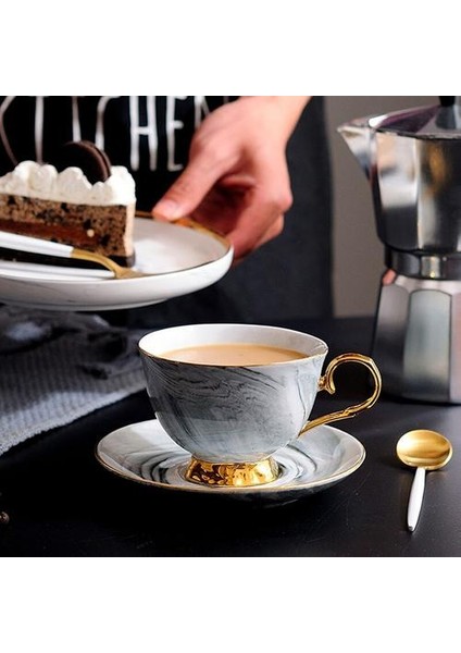 Moda Kahve Fincanı Sunçu Seramik Çay Fincanı Mermer Desen Altın Kirişlenmiş Kupası ve Tabağı Seti Ev Içme Kupası | Kahve Kupası ve tabak Setleri (Yurt Dışından)