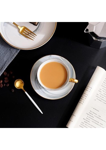 Moda Kahve Fincanı Sunçu Seramik Çay Fincanı Mermer Desen Altın Kirişlenmiş Kupası ve Tabağı Seti Ev Içme Kupası | Kahve Kupası ve tabak Setleri (Yurt Dışından)