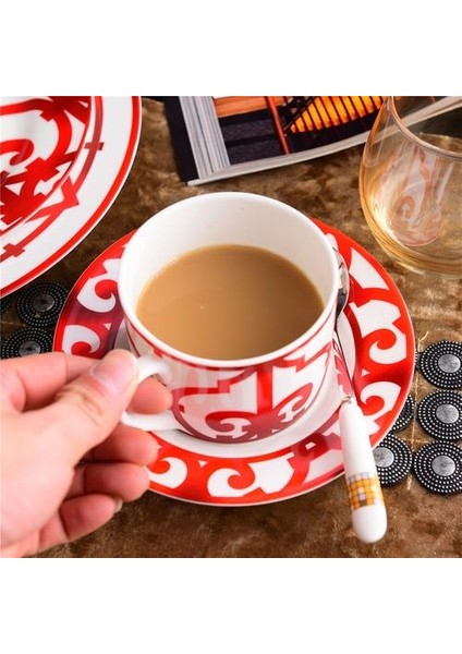 Kemik Çini Çin Kırmızı Kahve Fincanı Seramik Çay Bardağı Seti Çanak Hayvan Sofra Seti Düğün ve Eve Taşınma Hediyeler | Kahve Fincanı Ve;tabak Setleri (Yurt Dışından)