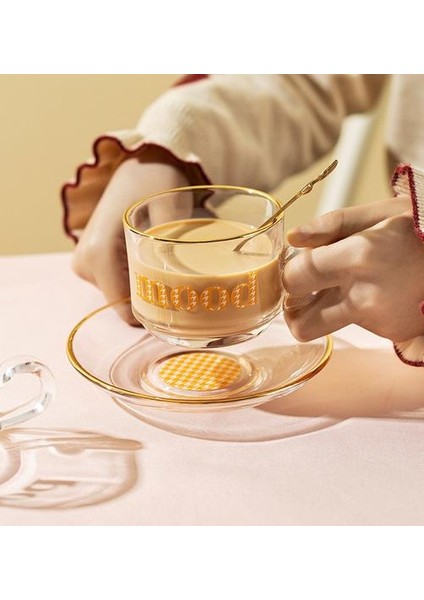 Desen Tasarımı Kahve Fincanı Latte Cam Tabağı ile Çevre Dostu Espresso Çay Bardaklar Sunucer Seti Seyahat Çay Fincanı | Kahve Kupası ve tabak Setleri (Yurt Dışından)