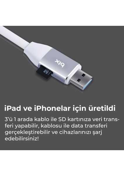 iData Pro Micro SD Kart Okuyuculu iPhone Şarj Kablosu
