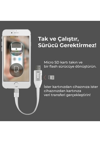 iData Pro Micro SD Kart Okuyuculu iPhone Şarj Kablosu