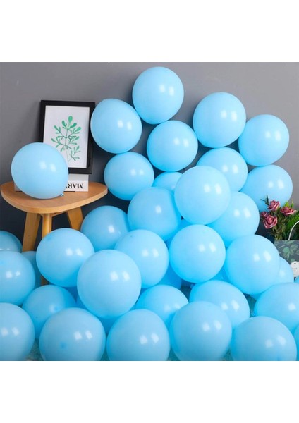 12 Adet Makaron Açık Mavi Renk Balon-Pastel-Soft Balon-Dogum Günü Parti Balonları