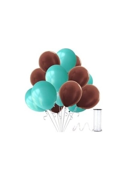 50 Adet Metalik Sedefli Su Yeşili-Kahverengi Balon, Helyumla Uçan-Dogum Günü-Parti