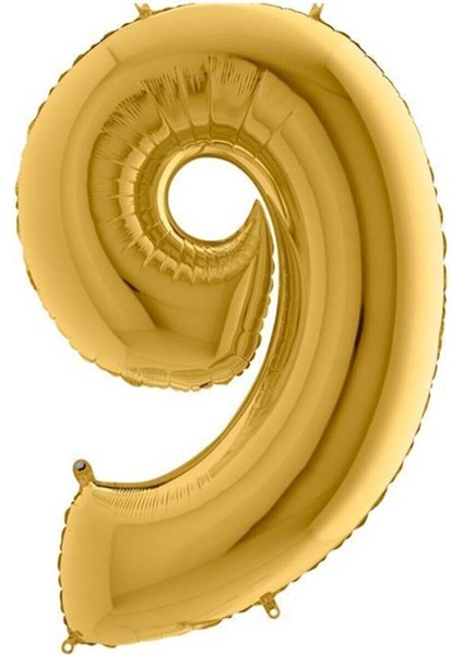 9 Yaş Rakam Folyo Balon 40 cm 16 Inç -Gold(Altın) Renk Folyo Balon