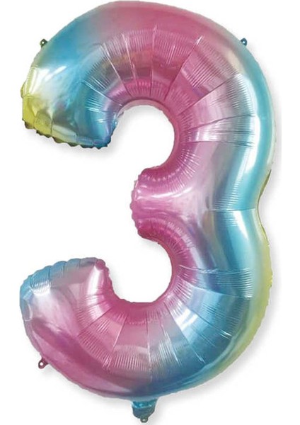 3 Yaş -Rakam Sayı Folyo Balon 100 cm Rengarenk -Gökkuşağı Renkli Folyo Balon-Helyum Gazı Uyumludur