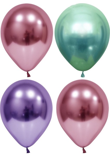 20 Adet Pembe-Mor-Yeşil Krom Balon (Aynalı Balon)
