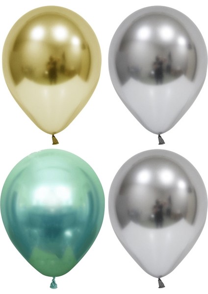 50 Adet Altın-Gümüş-Yeşil Krom Balon (Aynalı Balon)Balon Bandı+5 Metre Balon Zinciri