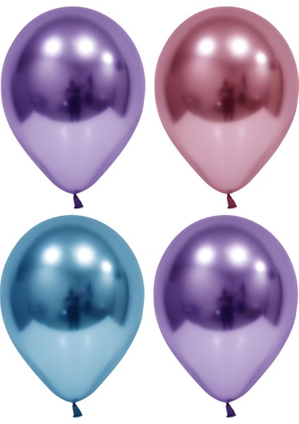 5 Adet Mavi-Pembe-Mor Krom Balon (Aynalı Balon)
