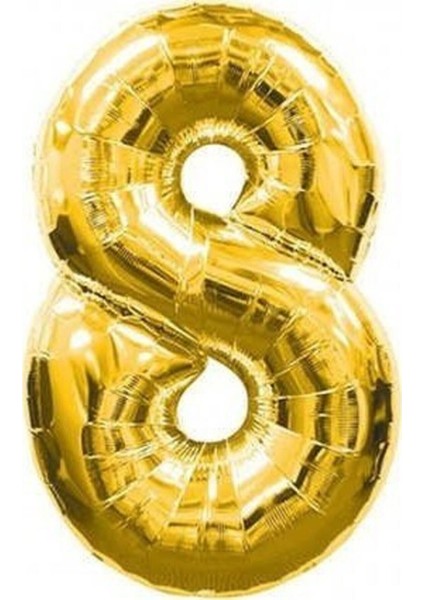 8 Yaş Rakam Folyo Balon 40 cm 16 Inç -Gold(Altın) Renk Folyo Balon