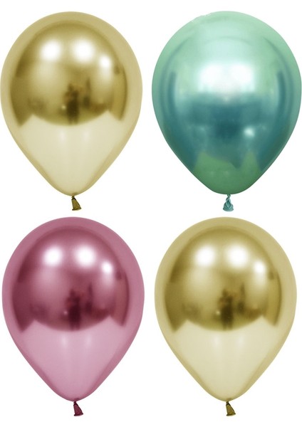 15 Adet Altın-Yeşil-Pembe Krom Balon (Aynalı Balon)