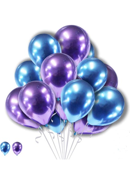 50 Adet Mavi - Mor Krom Balon (Aynalı Balon) 1 Kalite Krom Balon Aynalı Balon Helyum Uyumlu