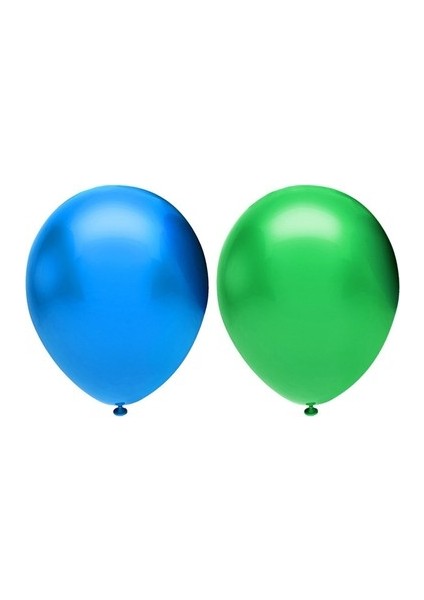 10 Adet Metalik Sedefli K. Yeşil-Mavi Balon, Helyumla Uçan-Dogum Günü-Parti-Kaliteli Balon