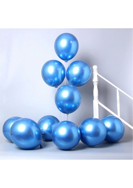 12 Adet Mavi Krom Balon (Aynalı Balon) 1 Kalite Krom Balon Aynalı Balon Helyum Uyumlu