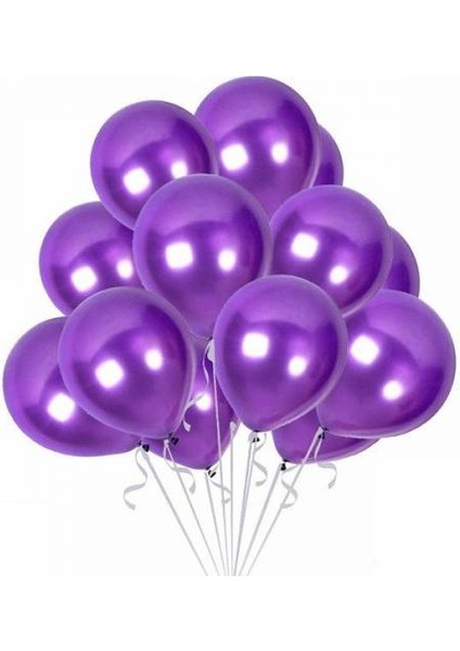 10 Adet Metalik Sedefli Mor Balon, Helyumla Uçan-Dogum Günü-Parti-Kaliteli Balon