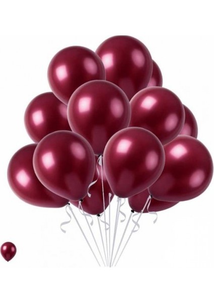 12 Adet Metalik Sedefli Bordo Balon, Helyumla Uçan-Dogum Günü-Parti-Kaliteli Balon