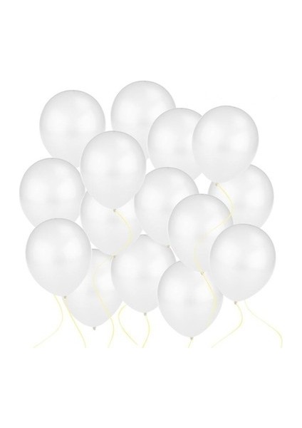 85 Adet Metalik Sedefli Beyaz Balon, Helyumla Uçan-Dogum Günü-Parti-Kaliteli Balon