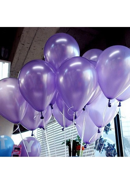 12 Adet Metalik Sedefli Lila Balon, Helyumla Uçan-Dogum Günü-Parti-Kaliteli Balon